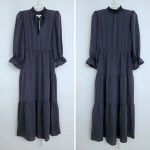 NWT Elan Tiered Satin Split Neck Women's Maxi Dress